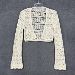 Stradivarius Sweater Womens Small Cropped Crochet Open Knit Bolero Cardigan boho